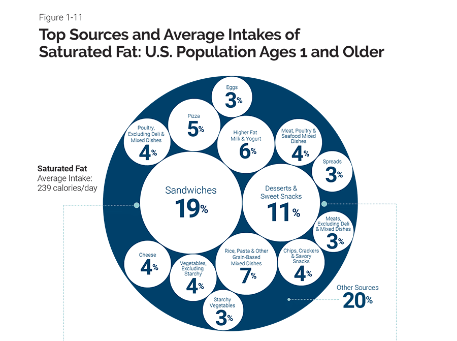 Graph showing top sources and average intakes of saturated fat